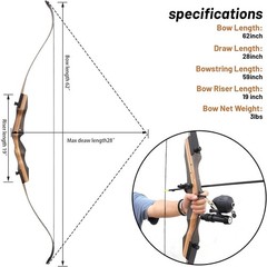 62″ Hunting Recurve Bow Archery Set for Adult 30 lbs Fishing Bow and Arrow Right