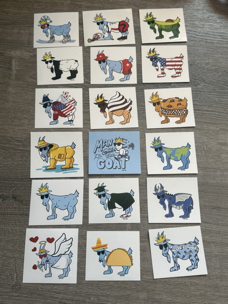 GOAT USA Stickers – 18 STICKER PACK – GREAT VARIETY- FREE SHIPPING!
