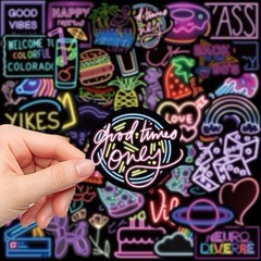 50Pcs Random Cool Neon Waterproof Vinyl Stickers For Water Bottle Laptop