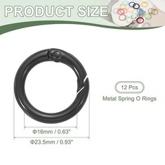 1″ Spring O Rings, Spring Snap Keyring for Handbag, 12 Pack Black