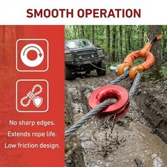 Car Winch Snatch Recovery Ring, Aluminum Alloy Vehicle Snatch Block Pulley Red