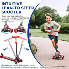 3 Wheel Scooter for Kids Ages 3-12, LED Light-Up Kids Kick Scooter–Portable Fold