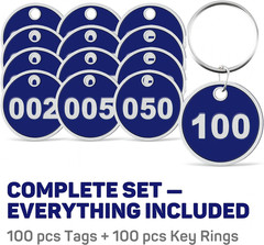 Metal Key Tags 1-100 – Durable Alloy Steel Numbered Tags in Blue Sequential R…