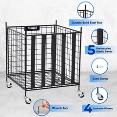 YES4ALL Metal Rolling Sports Ball Storage Cart w/ Lockable Wheels – Heavy-Duty