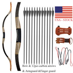 53″ Archery Recurve Bow Mongolian Traditional Longbow 30-50lbs Hunt Carbon Arrow