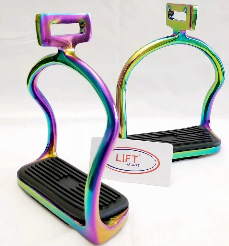 Rainbow Multi Color 4.75″ Horse Safety Saddle Stirrups Double Bend Stainless
