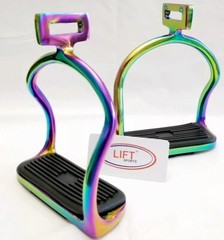 Rainbow Multi Color 4.75″ Horse Safety Saddle Stirrups Double Bend Stainless