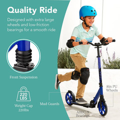 Kick Scooter for Kids Ages 8+ Teens & Adults, Foldable Large Wheel Scooter with