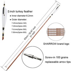 12X 31″ Pure Carbon Arrows SP340 400 500 600 Natural Feather Archery Bow Hunting