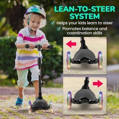 Hurtle Lightweight & Adjustable Mini Kickboard Scooter w/ LED Light Wheel -Black