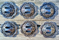 Jeremiah Watt Horse Shoe Conchos 1 3/4″ and 2″ Black Spotted Rosettes LOT OF 6