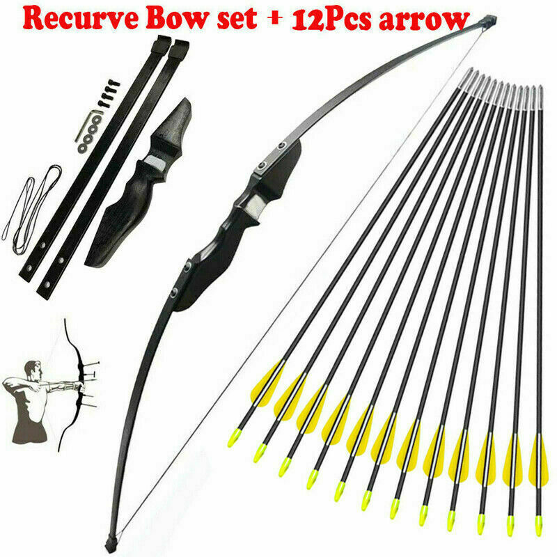 51in. Takedown Recurve Bow Right Hand 30/40lbs Hunting 12×28″ Archery Arrows Set