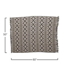Soft Reclaimed Cotton Blend Throw with Diamond Pattern and Black and Beige