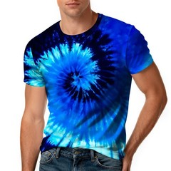 Harycnct Dark Blue Tie Dye Shirts Mens Spiral Neon Tshirt Outfit 60S 70S