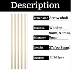 31.5″ Wooden Arrow Shaft Diameter 8.5mm 9mm DIY Archery Handmade Shooting Target