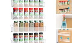 Spice Rack Wall Mount, 4 Pack, Screw or Adhesive Installation, Spice Clear