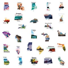 United States Map Stickers, 50Pcs Travel USA Waterproof Vinyl Stickers for Wa…