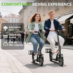 Electric Scooter with Seat & Basket 350W Motor 8.5 Solid Tires Top Speed 19mph