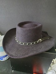 Vintage Pigalle 7X Wool Felt Gambler Hat Black Studded Leather Band Size 6 3/4