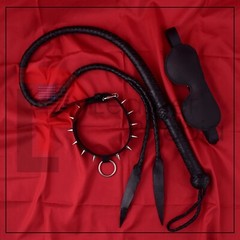 Genuine Cowhide Leather Bondage Set Black Restraints with Cuffs, Collar, Eye MSK