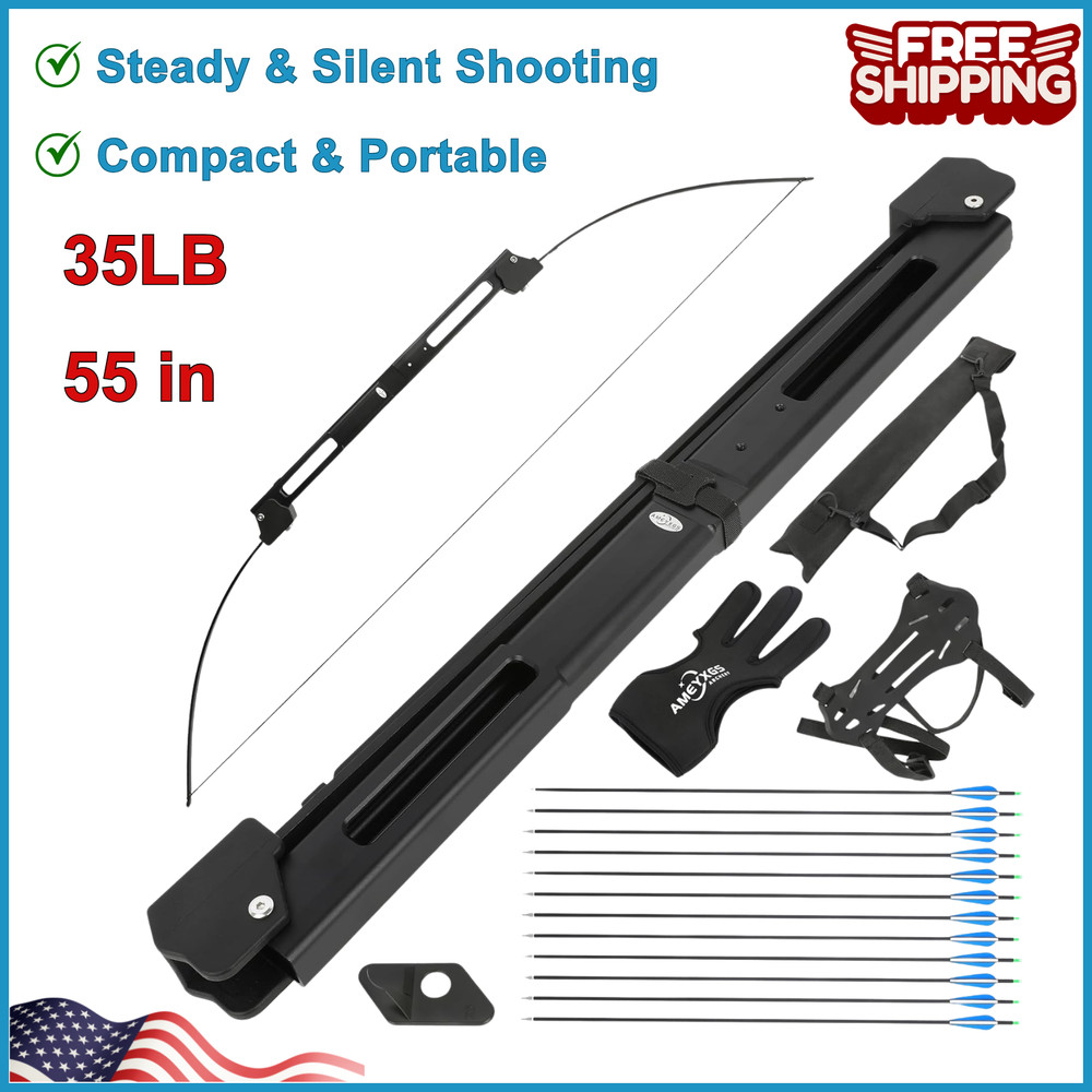55» Folding Bow and Arrow Set 35 LB Aluminum Alloy Riser Recurve Bow Practice
