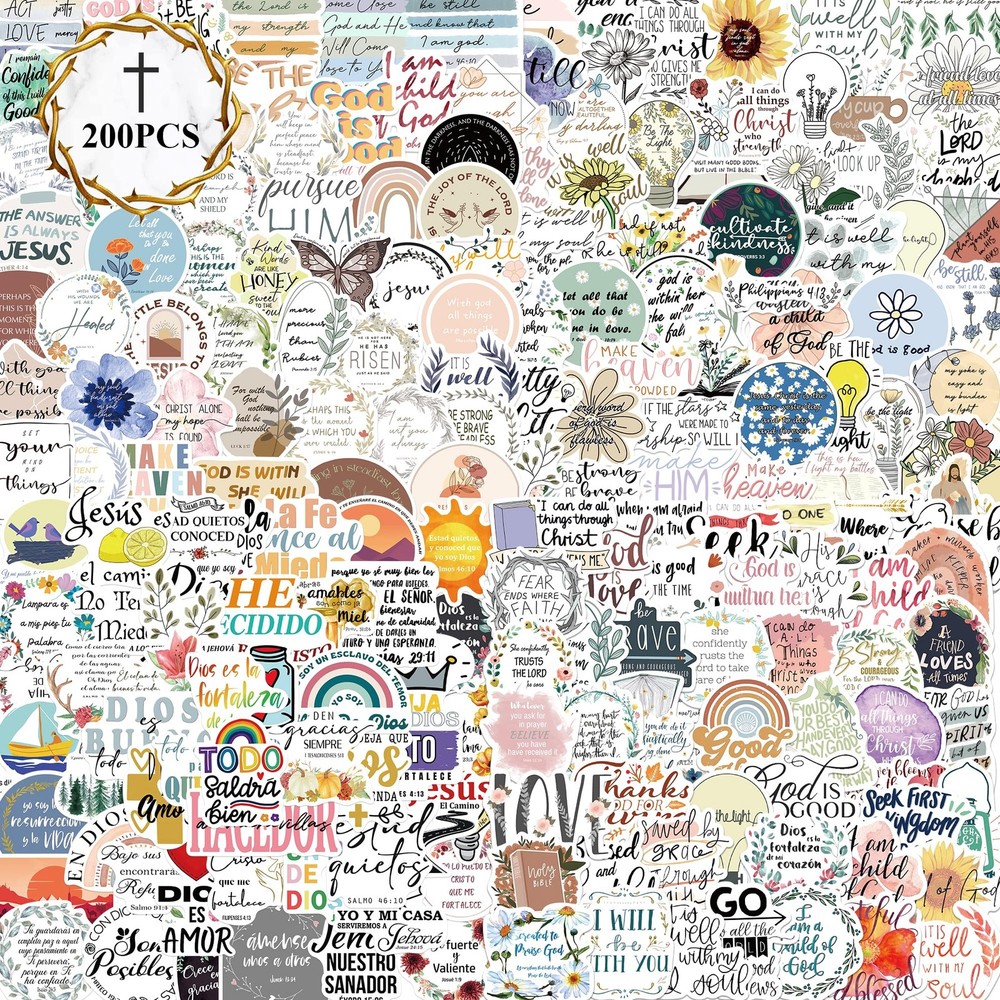200 PCS Christian Bible Verse Jesus God Stickers Waterproof Vinyl Scripture …