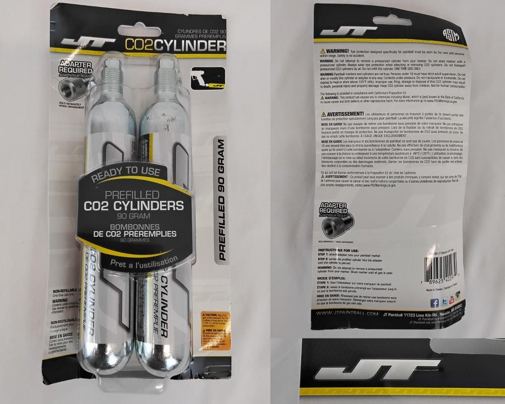 NIB JT Paintball 90 Gram CO2 Cylinders 2 Pack #Z4393