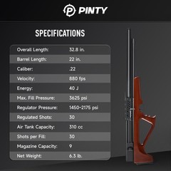 PINTY .22 PCP Pellet Striker Air Rifle Single Shot Air Gun with Hand Pump 5.5mm