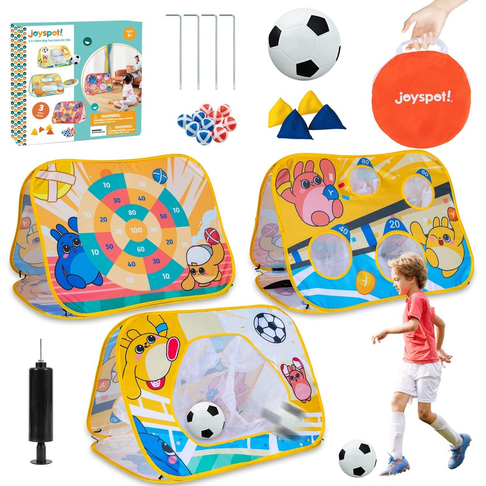 Giant 3-in-1 Bean Bag Toss Game for Kids, Toddler Toys Soccer Goal Board, Dar…