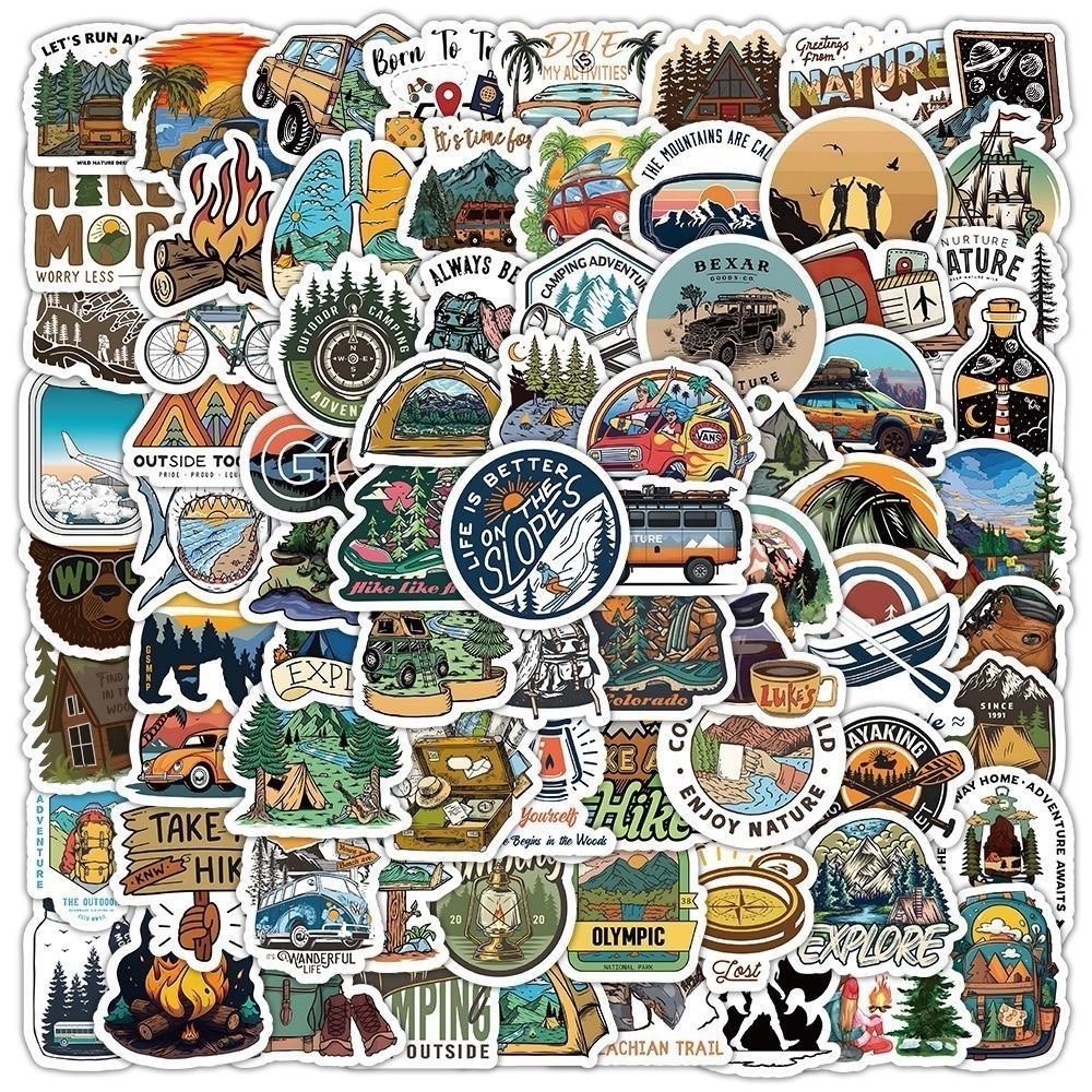 100 PCS Camping Outdoor Travel Hiking Nature Adventure Time Waterproof Stickers