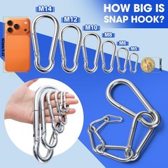 10Pack 5.5 Inch Heavy Duty Carabiner Clips Spring Snap Hooks for Swing 1/2″ 12m