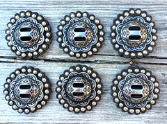 Jeremiah Watt Horse Shoe Conchos 1 3/4″ and 2″ Black Spotted Rosettes LOT OF 6