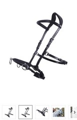Brand New QHP Black Leather Cavesson Pony Size With Bit Clips From Germany