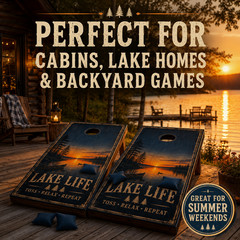 Lake Life Cornhole Board Wraps Set of 2 Cabin Sunset Vinyl Decals 24×48