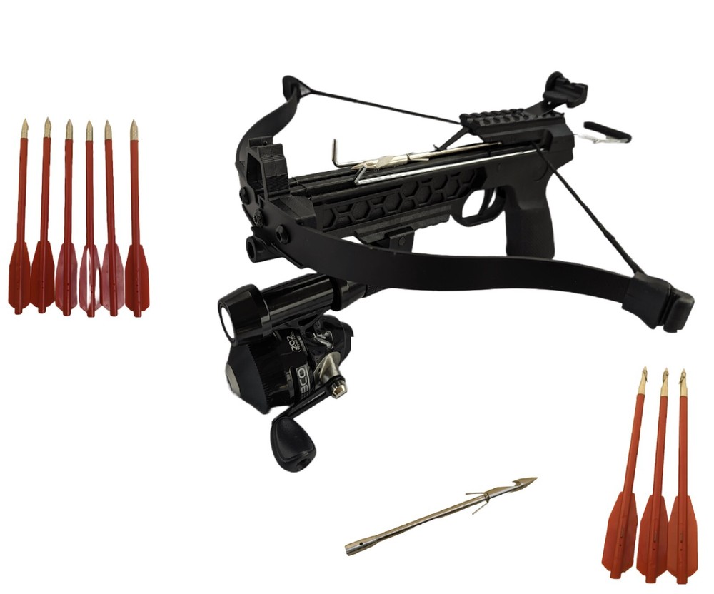 80 lbs FISHING CROSSBOW WITH 6″ heavy steel FISHING BOLT AND FISHING REEL