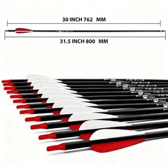 12PCS 30″ Archery Carbon Arrows, Spine 500 & OD 7.8mm 3” Feather Hunting Arrows