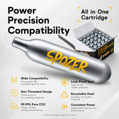 12g CO2 Premium Gas Capsules Cartridges Spozer Standard Size For Airsoft BBS