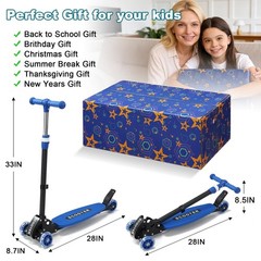 3-Wheel Kids Kick Scooter, Adjustable Handlebar, Light-Up Wheels, Foldable, Ages