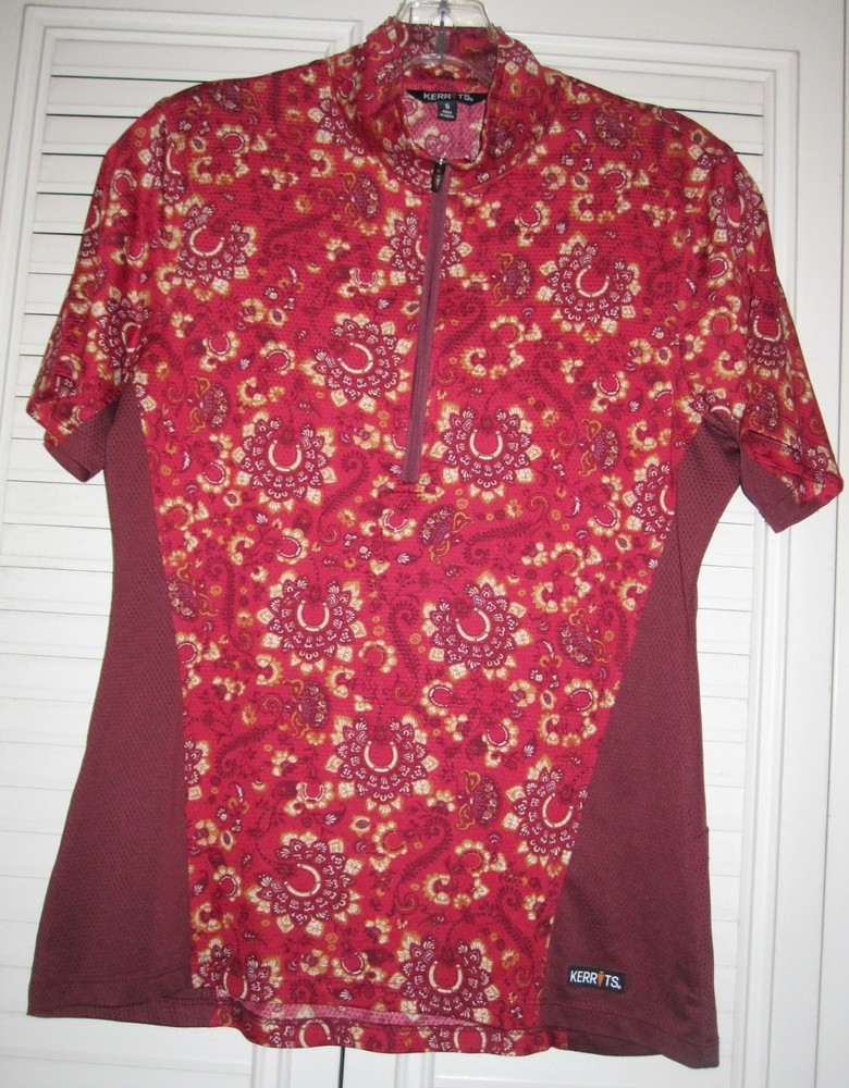 KERRITS Womens AIRE ICE FIL 1/4 Zip UPF Mesh Vent 2 Pouch Floral Riding Top S
