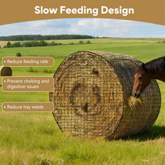 5×5 FT Round Bale Hay Net for Horses & Goats, Heavy Duty Knotless Slow Feed Hay