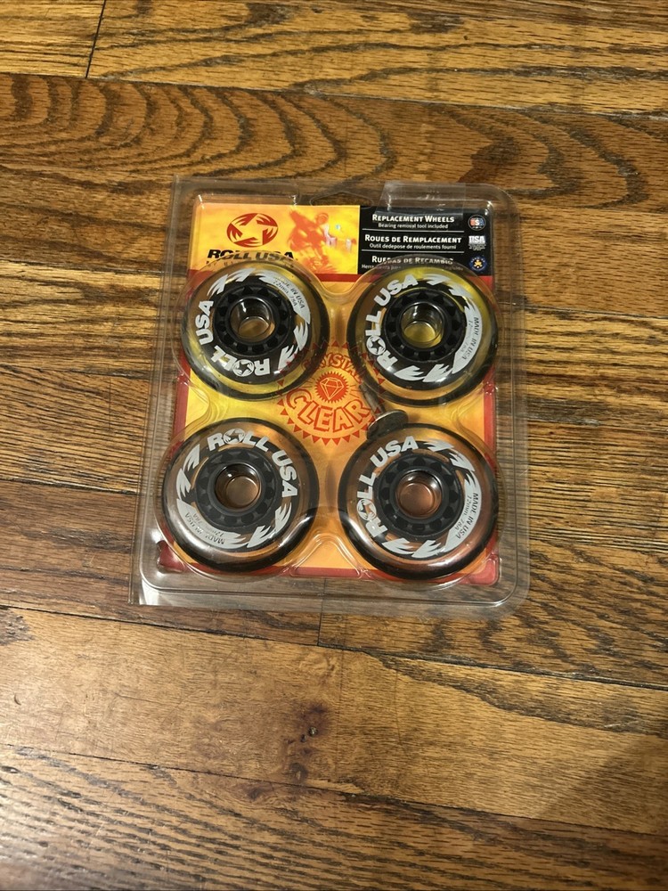 Roll USA 1995 Rollerblade Replacement Wheels W/ Tool Crystal Clear 72MM 78A