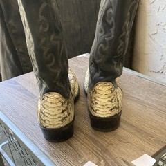 Dan Post Western Cowboy Boots US 10.5 Black Leather Shaft Tan Snakeskin Foot