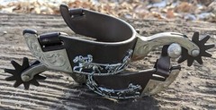 Western Spurs – Brown Iron and Silver – Team Roping Motif – Mens