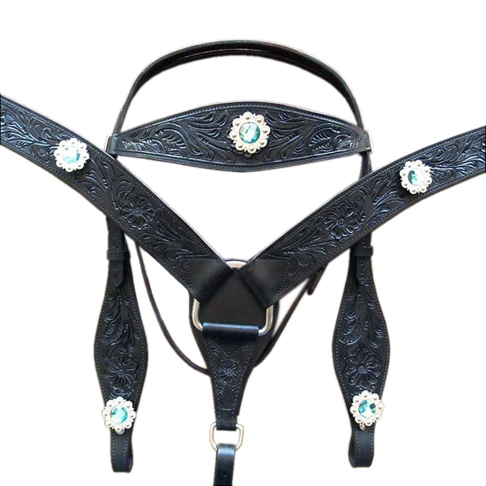 HILASON Western Horse Headstall Breast Collar Set American Leather Black |