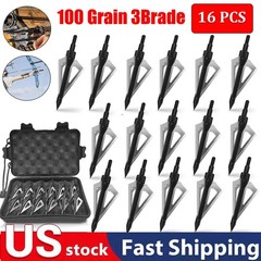 16Pcs Archery Broadheads 3Blade 100Grain Hunting Crossbow Compound Bow Arrow Tip