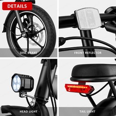 630W 2-Seat 16″ Tire Foldable Ebike 25MPH Commuter Electric Bicycle for Adult US