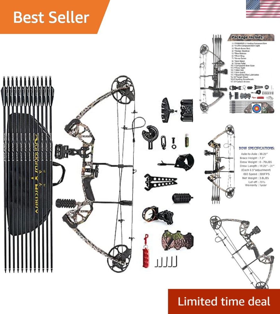 2024 Camouflage Compound Bow Kit: 0-70 Lbs, 320 FPS – All Accessories Included