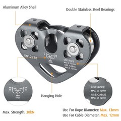 Heavy Duty Climbing Pulley 30kN Strength 13mm Rope for Caving Rescue Engineering