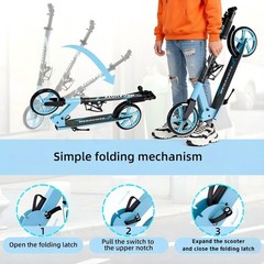 Non-Electric Scooters for Kids Ages 6+, Teens & Adults. Foldable Kick Blue