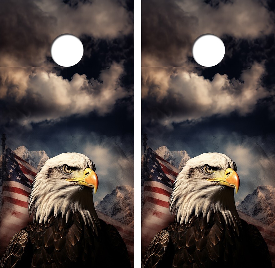 Bald Eagle With Flag Cornhole Board Wrap LAMINATED Decals Vinyl Sticker #4688